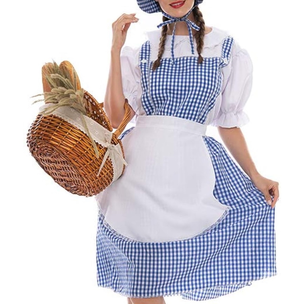 Blue and White Gingham Kids Costume with Red Shoes